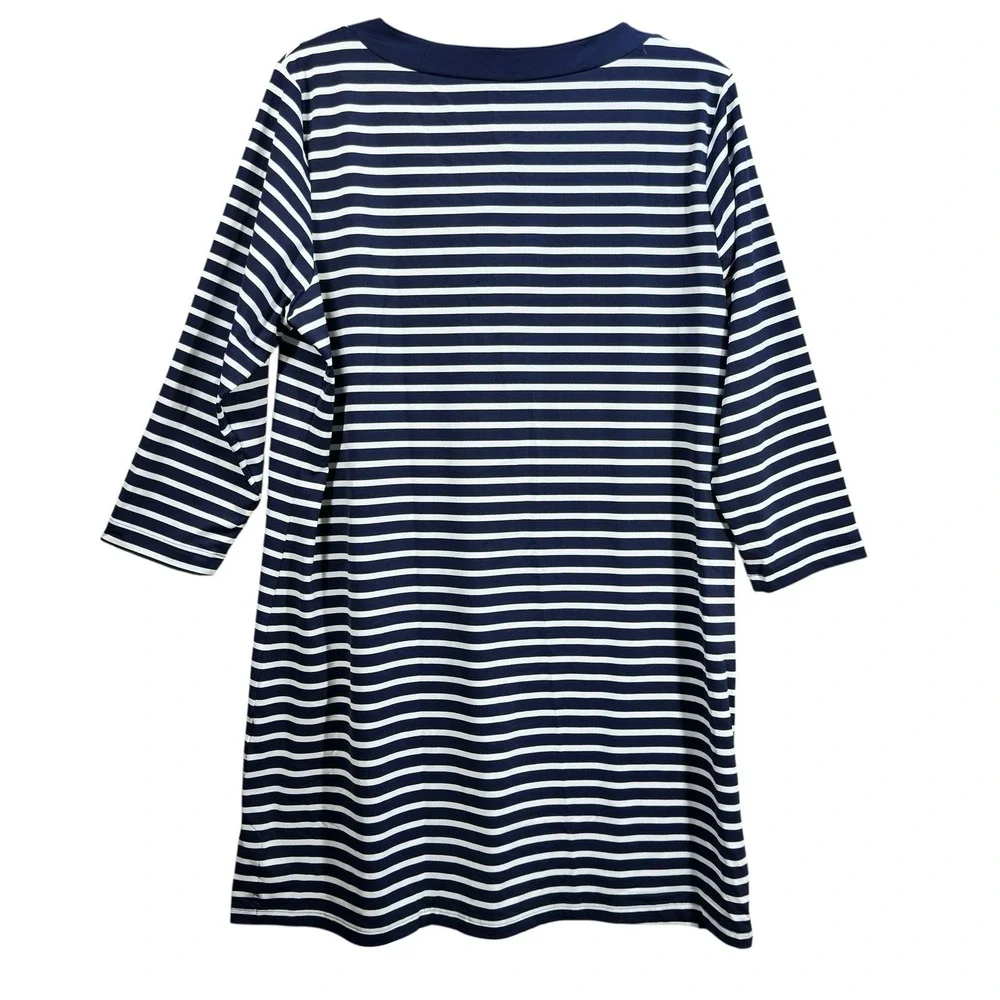 Lands' End Nautical Stripe Dress Swim‎ Cover Up Nylon Spandex Sz L Resortwear